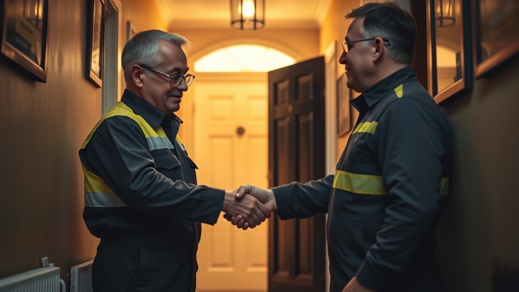 Engineer shaking hands with a Kentish Town homeowner after locating their leak