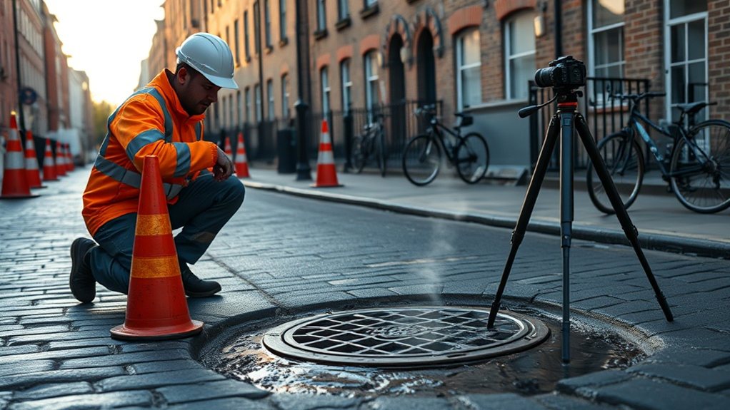 Engineer carrying out water mains leak detection in Kentish Town